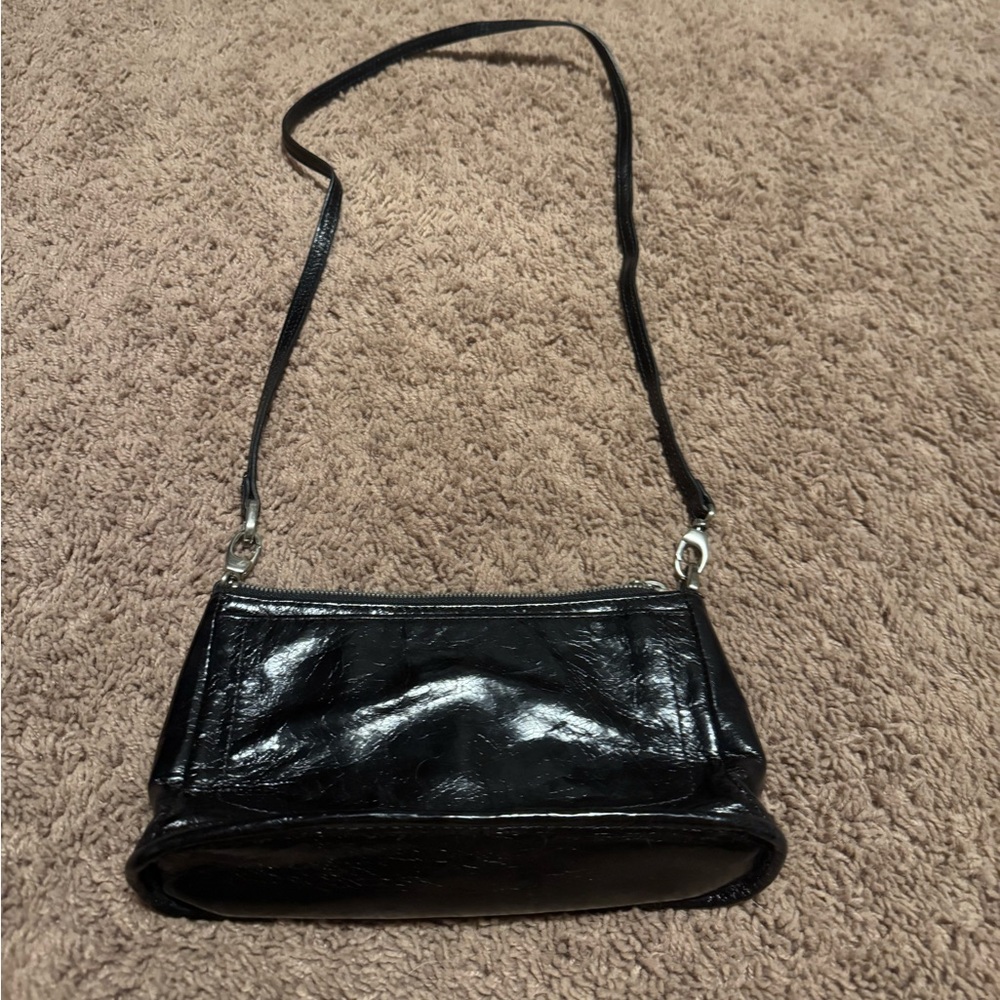 HOBO Black Leather Shoulder Bag | Floral Lined | Boho Baguette